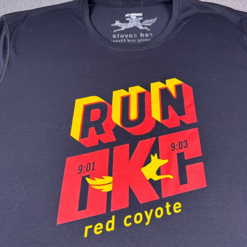 Brooks Mens XXL Run OKCβ Red Coyote Running Fitness Performance T-Shirt Black